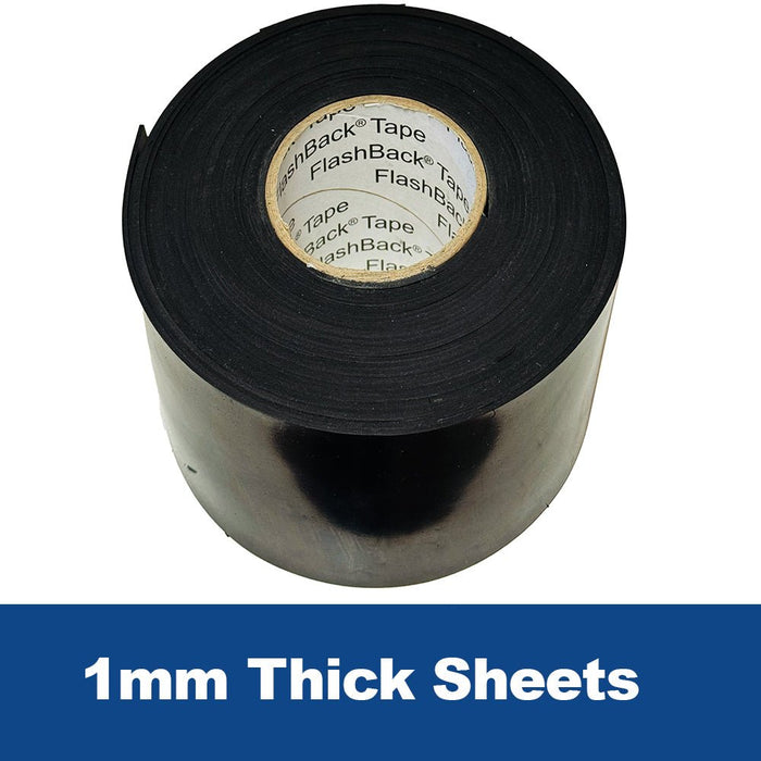 1mm - Black Solid Rubber Sheeting - NR/SBR Blended Commercial Grade Rubber - Flashback Tape