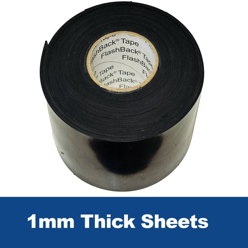 1mm - Black Solid Rubber Sheeting - NR/SBR Blended Commercial Grade Rubber - Flashback Tape