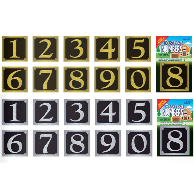 Waterproof House Number Stickers – Metallic Effect Gold/Silver on Black, Self-Adhesive