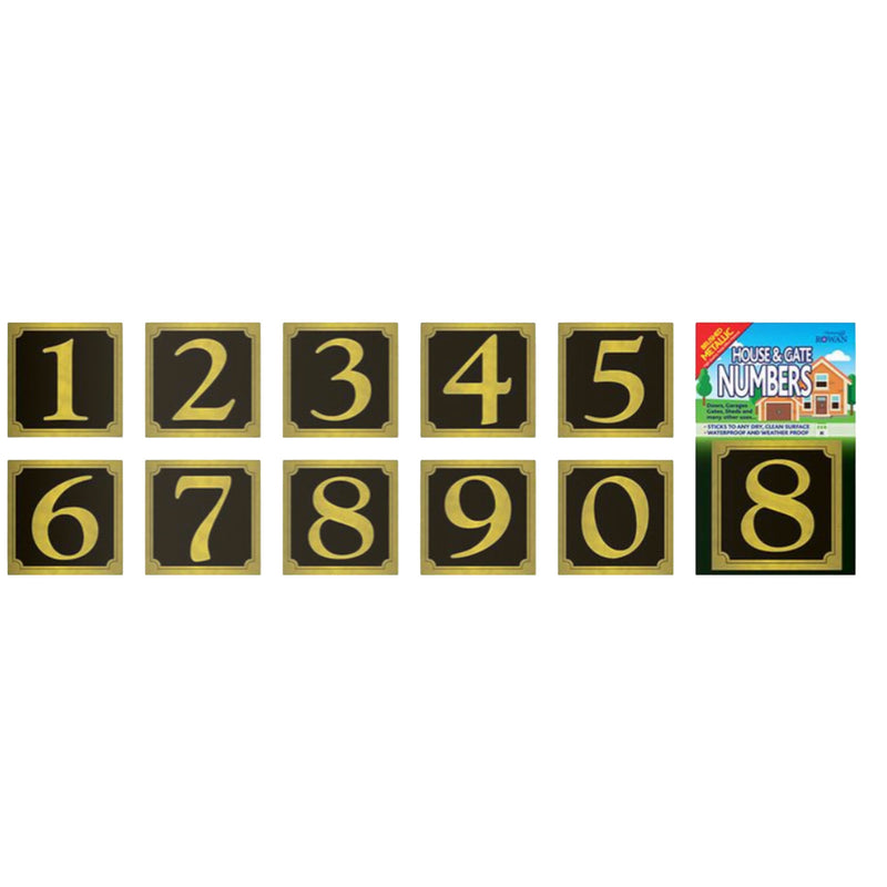 Waterproof House Number Stickers – Metallic Effect Gold/Silver on Black, Self-Adhesive