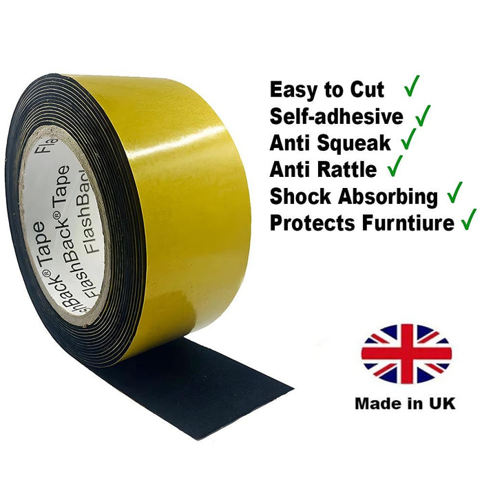 Anti Squeak Rattle Black Felt Sticky Tape Furniture Protection - 50mm x 3m - Flashback Tape