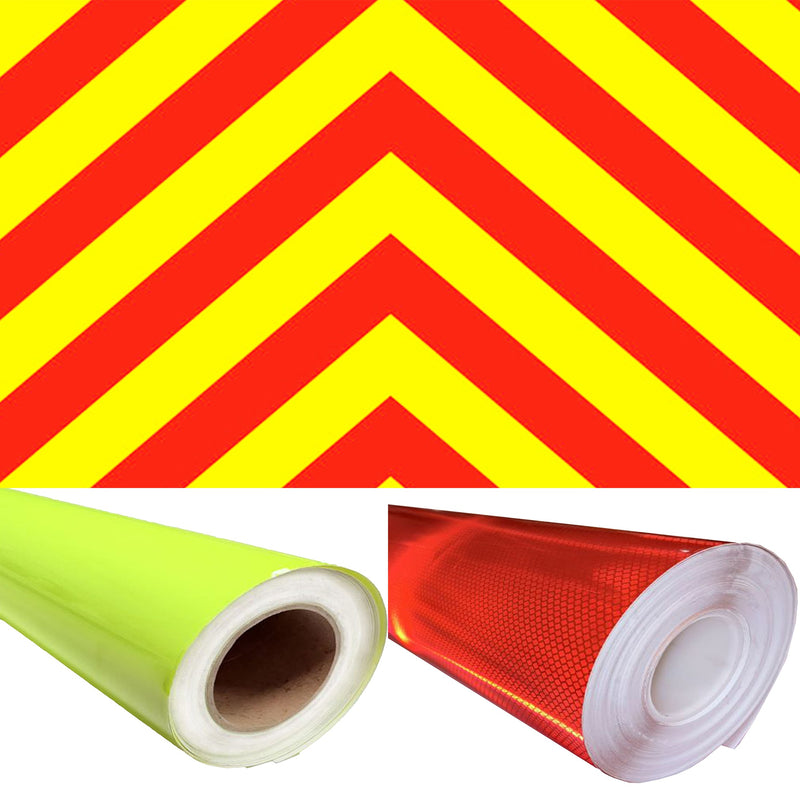 Chapter 8 Compliant - DIY Reflective Chevron Material Tape - Red & Fluorescent Yellow (150mm) - Flashback Tape
