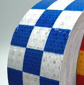 Blue & White/Silver Checkered Glass Bead Reflective Tape