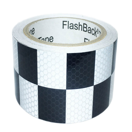Black & White/Silver Checkered Glass Bead Reflective Tape - Flashback Tape
