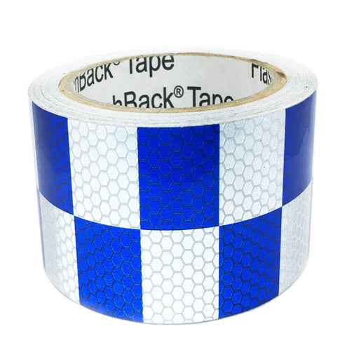 Blue & White/Silver Checkered Glass Bead Reflective Tape - Flashback Tape