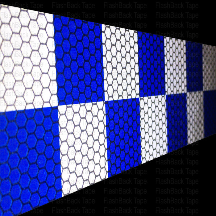 Blue & White/Silver Checkered Glass Bead Reflective Tape - Flashback Tape